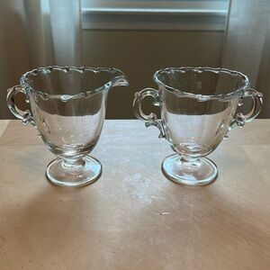 Vintage Fostoria Century Clear Creamer & Sugar Bowl Set Scalloped Footed, USA